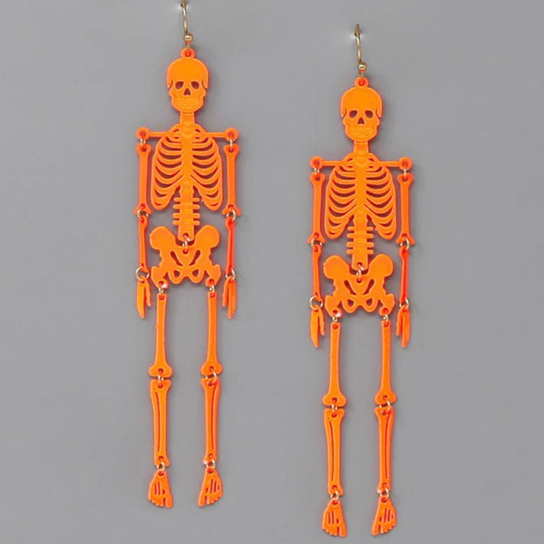 Skeleton Dangle Earring - neon orange
