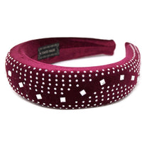 Velvet headband with square rhinestone "wave"