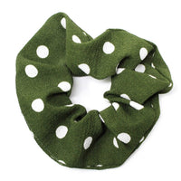 Satiny polka dot soft fabric scrunchie